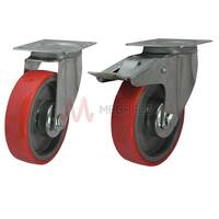 Red Poly Tyre Swivel Castors with Brake