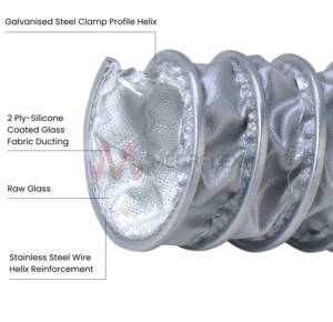 High-Temp Silicone Duct 2 Ply Glass Fabric, Steel Reinforced